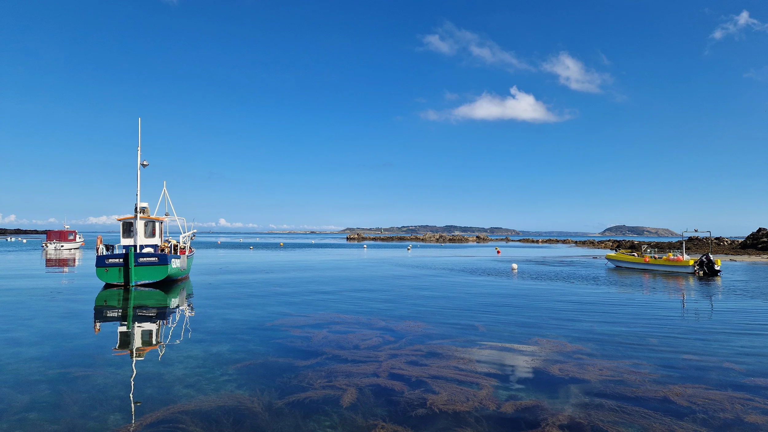Bordeaux Harbour, Guernsey — views of Herm and Sark